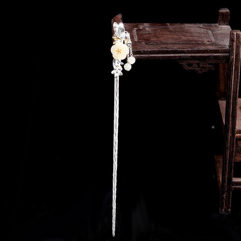 Horquilla de bendición de flor de jade blanco hetiano de plata de ley 925 - image 4