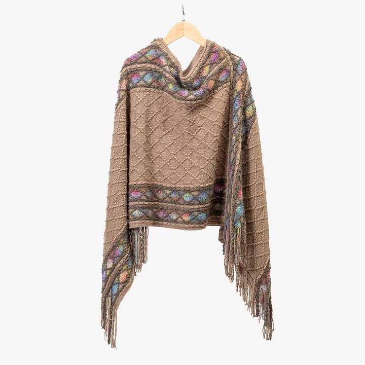 Buddha Stones Tibetano Colorido Patrón de rombos a rayas Mantón Borlas Jersey Invierno Acogedor Bufanda de viaje Abrigo