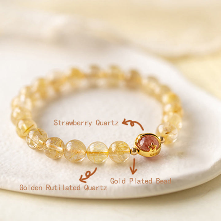 Pulsera de protección de estrella de cuarzo fresa de cuarzo rutilado dorado con Buddha Stones