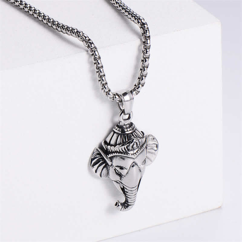Collar con colgante de protección de acero de titanio y elefante Ganesh Ganpati - Plata - image 3