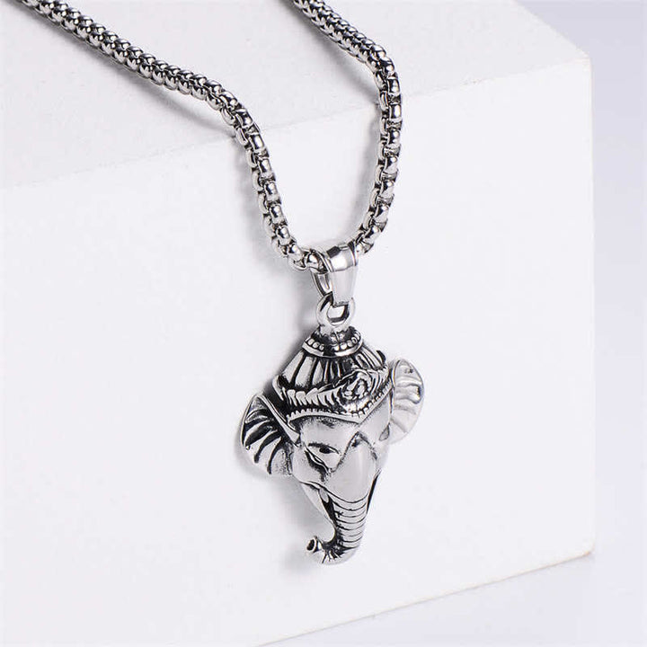 Collar con colgante de protección de acero de titanio y elefante Ganesh Ganpati - Plata - image 3
