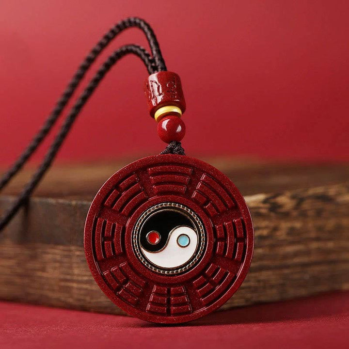 Buddha Stones cinabrio Natural Bagua giratorio Yin Yang mantener alejados los espíritus malignos COLLAR COLGANTE - Cinabrio (Calma♥Concentración) - image 1