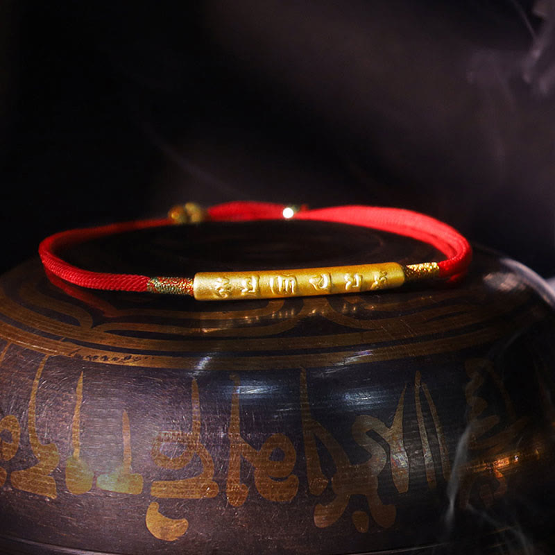 Pulsera de hilo rojo de la suerte Mani Mantra hecha a mano budista tibetana con Buddha Stones