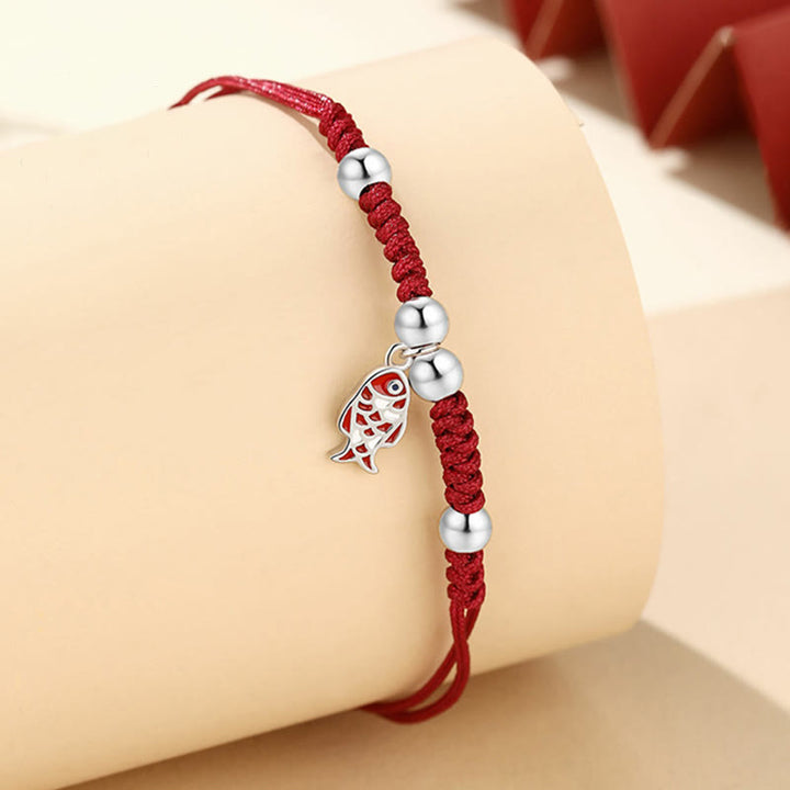 Pulsera roja trenzada hecha a mano con Buddha Stones de plata de ley 925, suerte, pez Koi, riqueza