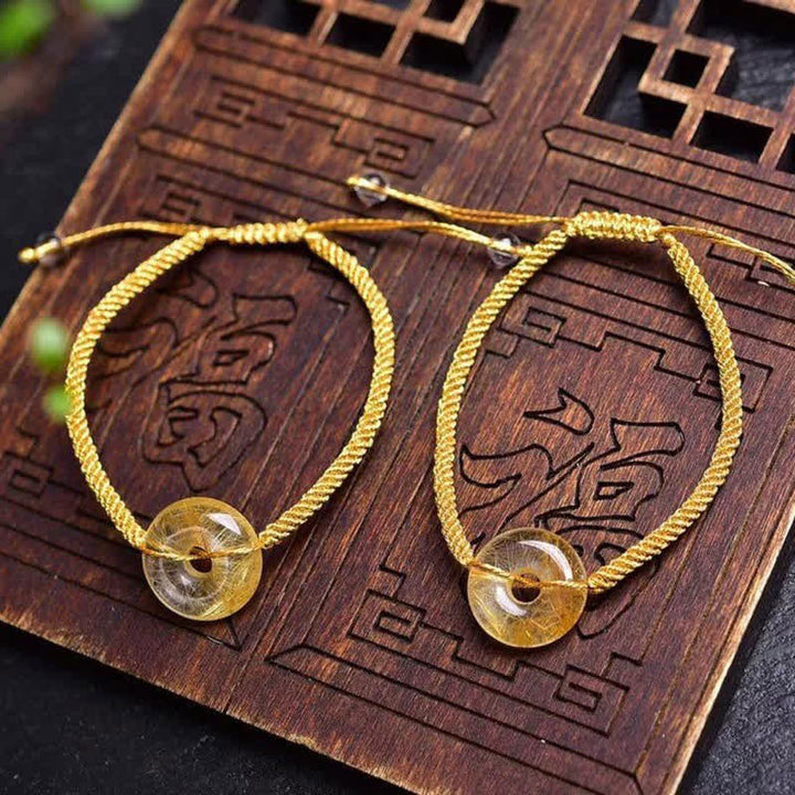 Pulsera trenzada de felicidad con hebilla de paz y citrino redondo
