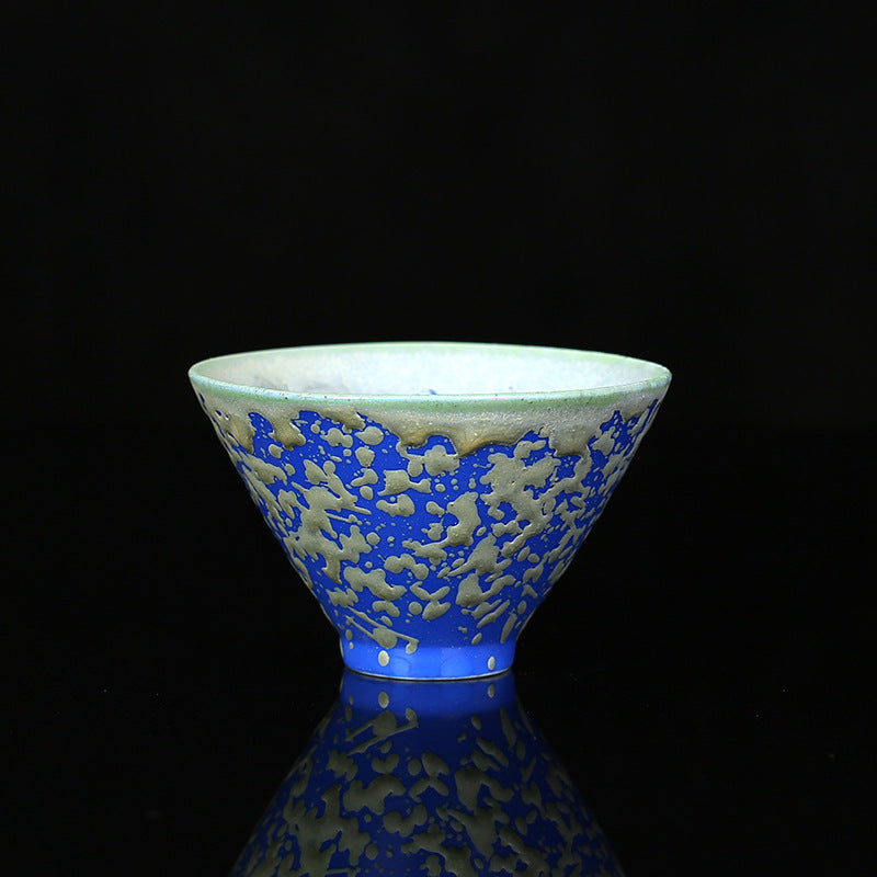 Buddha Stones, Retro Azul, rojo, gradiente, patrón de loto, cambio de horno, taza de té de cerámica, tazón de té de Kung Fu