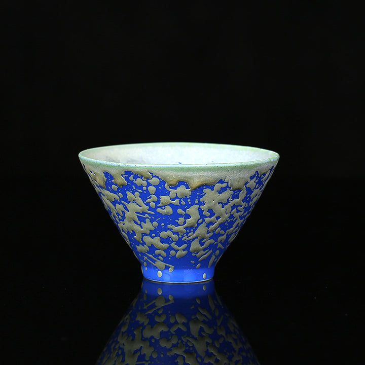 Buddha Stones, Retro Azul, rojo, gradiente, patrón de loto, cambio de horno, taza de té de cerámica, tazón de té de Kung Fu