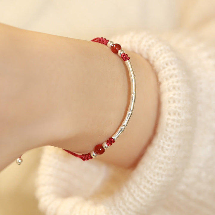 Pulsera trenzada de cuerda de protección de cuentas de ágata blanca de bambú de plata de ley 925 con Buddha Stones