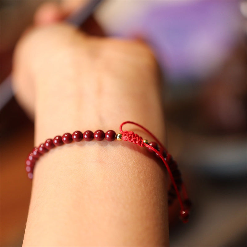 Pulsera tobillera trenzada con hilo rojo con bendición de cinabrio natural con Buddha Stones