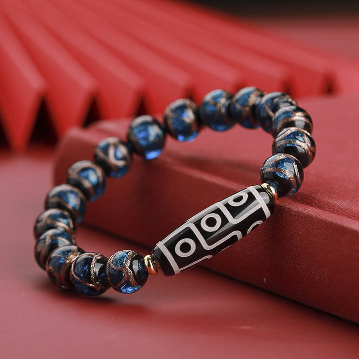 Buddha Stones tibetanas Dzi de nueve ojos, cuentas Dzi de tres ojos, cuentas de vidrio Liuli, pulsera de riqueza