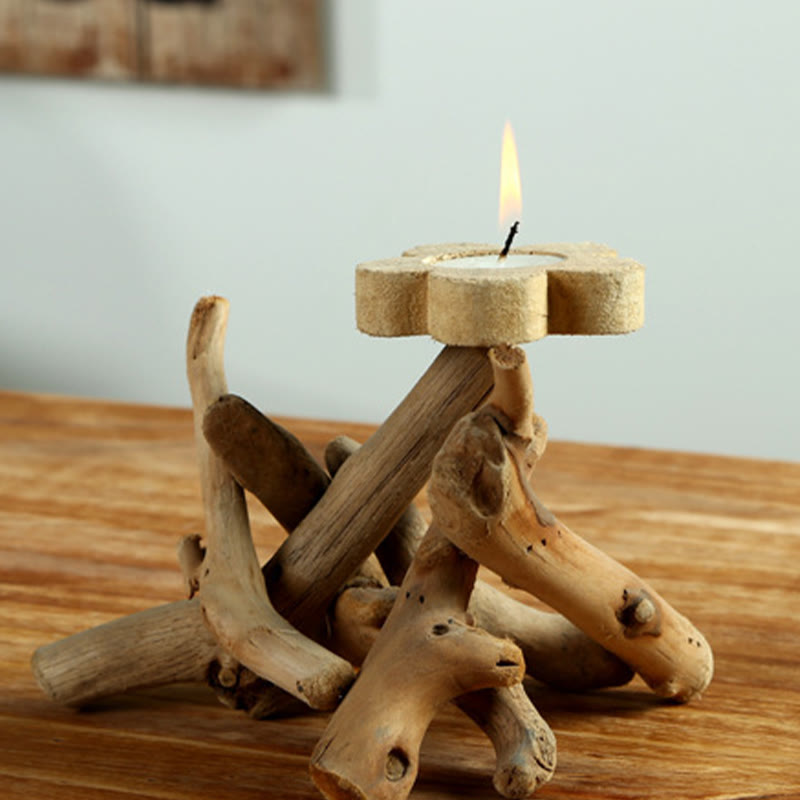 Candelabro de madera con diseño de flores de Buddha Stones, decoración para el hogar
