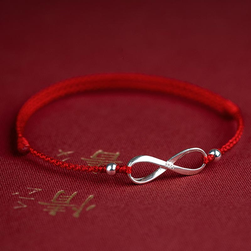 Pulsera tobillera de hilo rojo de la suerte con protección de nudo infinito de plata de ley 925 con Buddha Stones