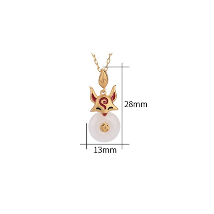 Buddha Stones Jade blanco Zorro Cobre Moneda Protección Suerte Collar Colgante