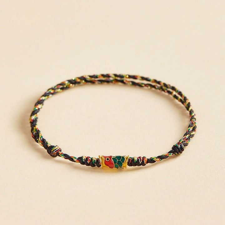 Pulsera de cuerda trenzada hecha a mano con Buddha Stones, pez Koi, prosperidad y prosperidad