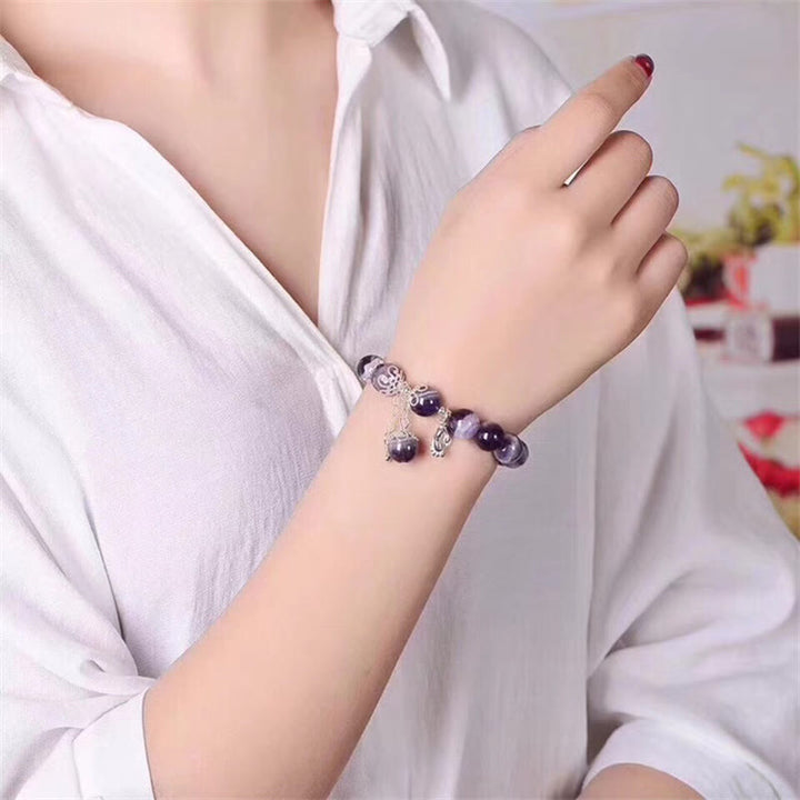 Pulsera con dije de corazón de amor para pies curativos con amatista natural de plata de ley 925 con Buddha Stones - image 4