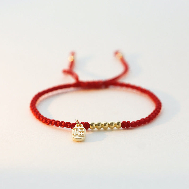 Pulsera de cuerda de la suerte con dije de personaje Fu hecho a mano con Buddha Stones