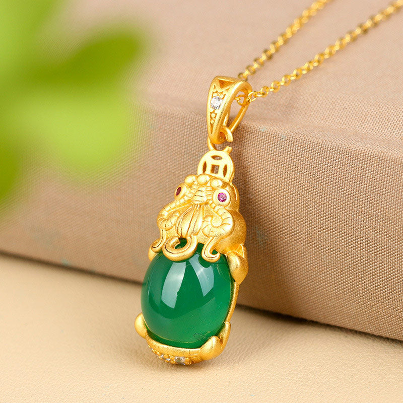 Collar de equilibrio PiXiu de jade natural con Buddha Stones
