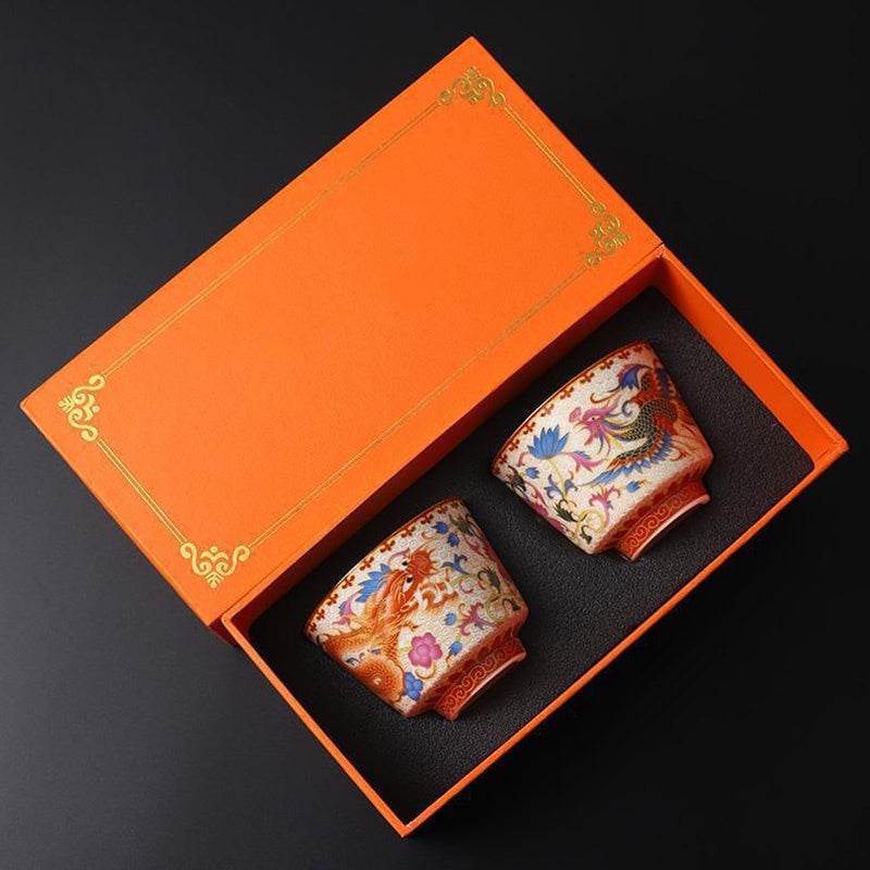 Tazas de té de cerámica de Kung Fu con Buddha Stones , 2 uds., Dragón Fénix
