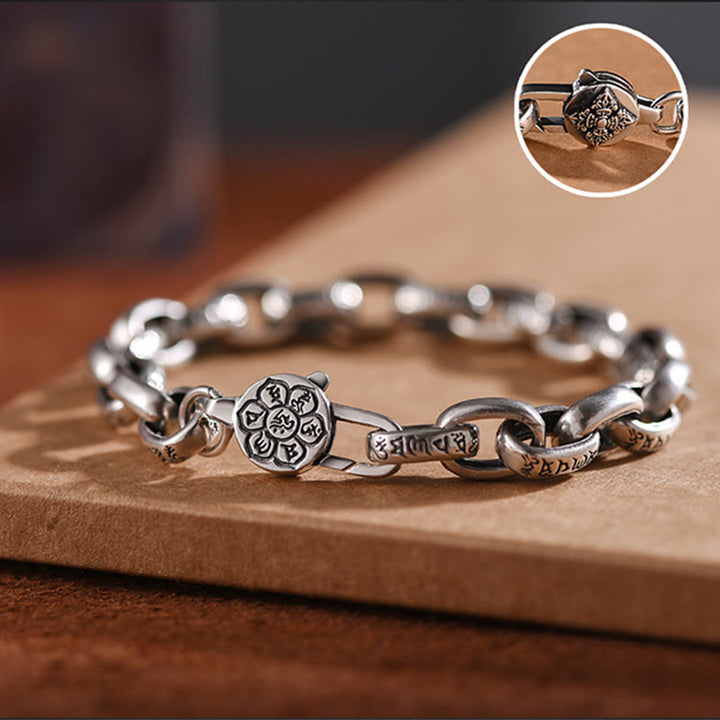Pulsera de sabiduría grabada en cobre con Buddha Stones Om Mani Padme Hum doble Dorje