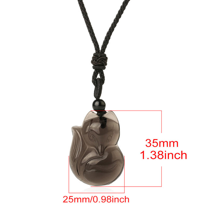 Collar con colgante de amuleto de obsidiana negra natural con Buddha Stones , ojo de tigre, hielo, obsidiana y zorro