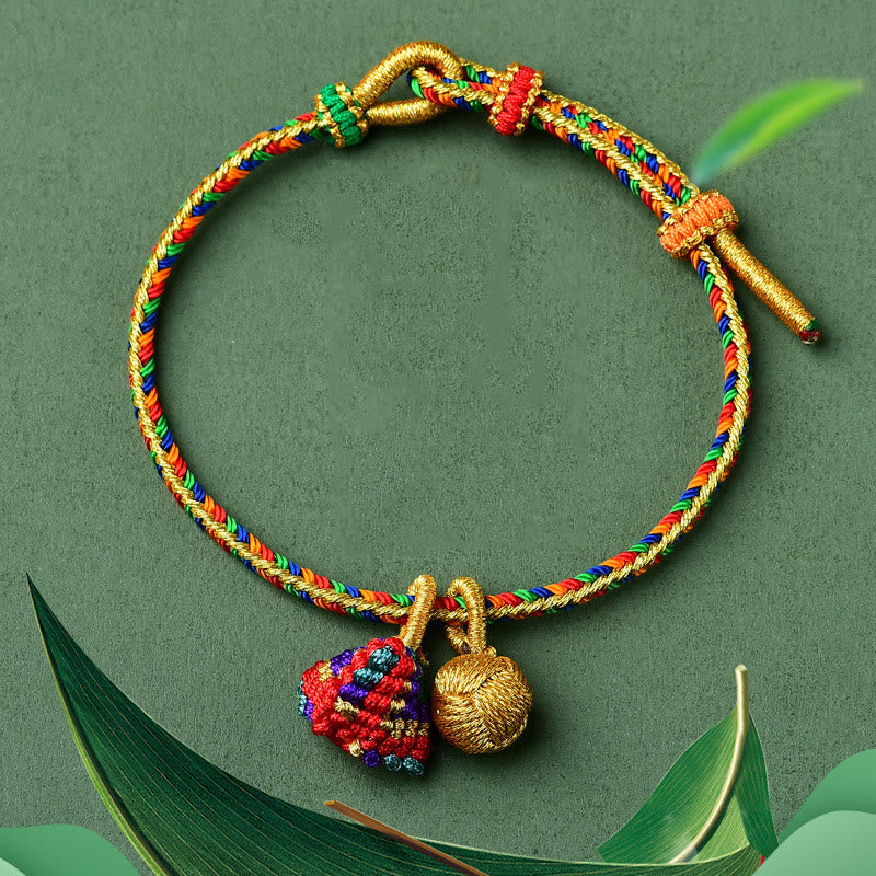 Pulsera con dije de bola dorada Zongzi hecha a mano con cuerda colorida y Buddha Stones