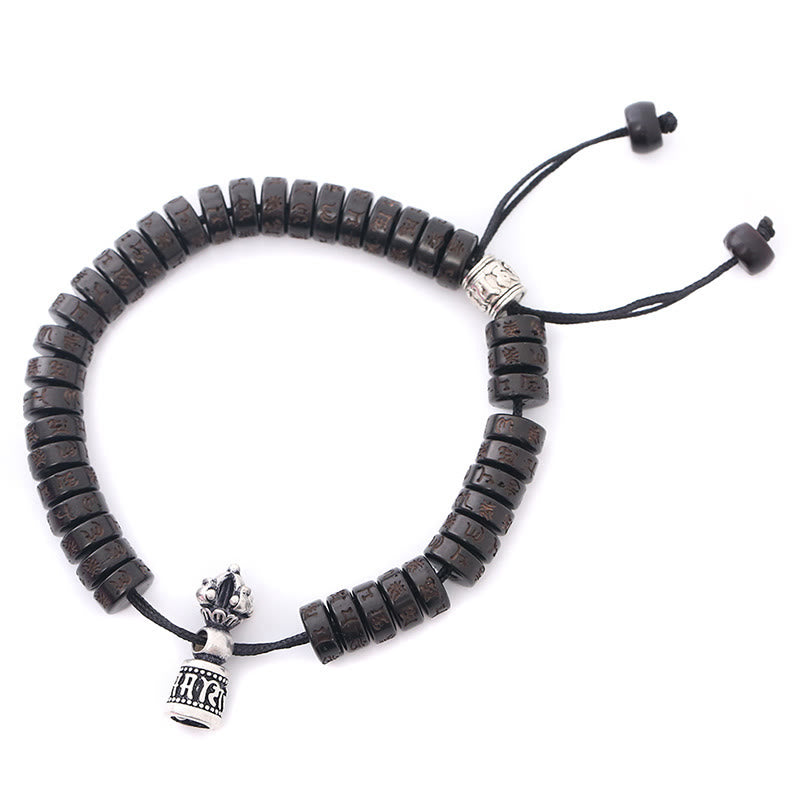 Buddha Stones Tíbet cáscara de coco tallada Om Mani Padme Hum Dorje Vajra Bell pulsera de cuerda de felicidad