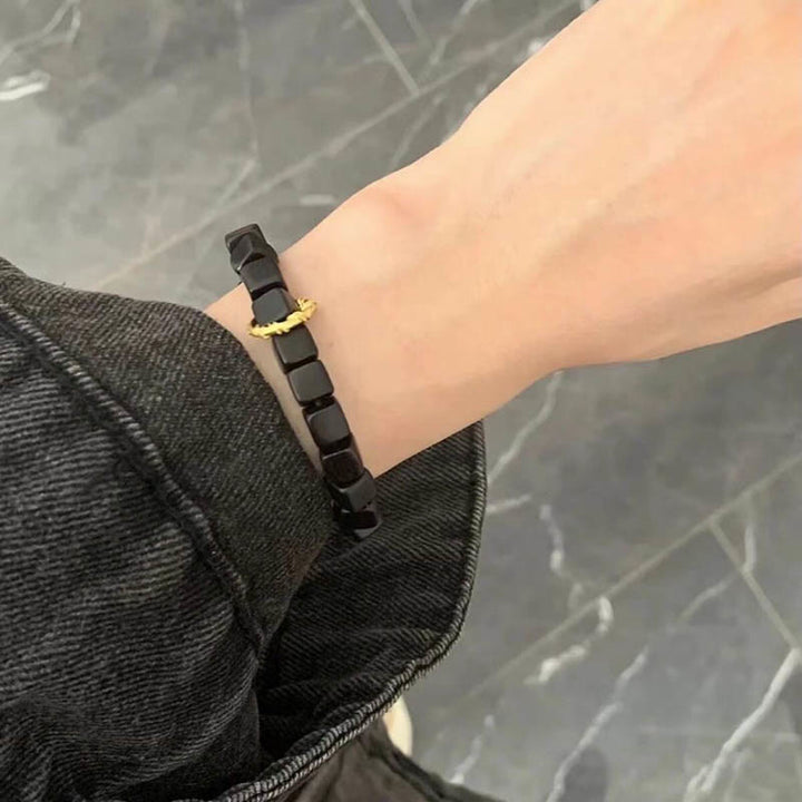 Pulsera de paz y calma con cuentas cuadradas de madera de ébano tibetano con Buddha Stones