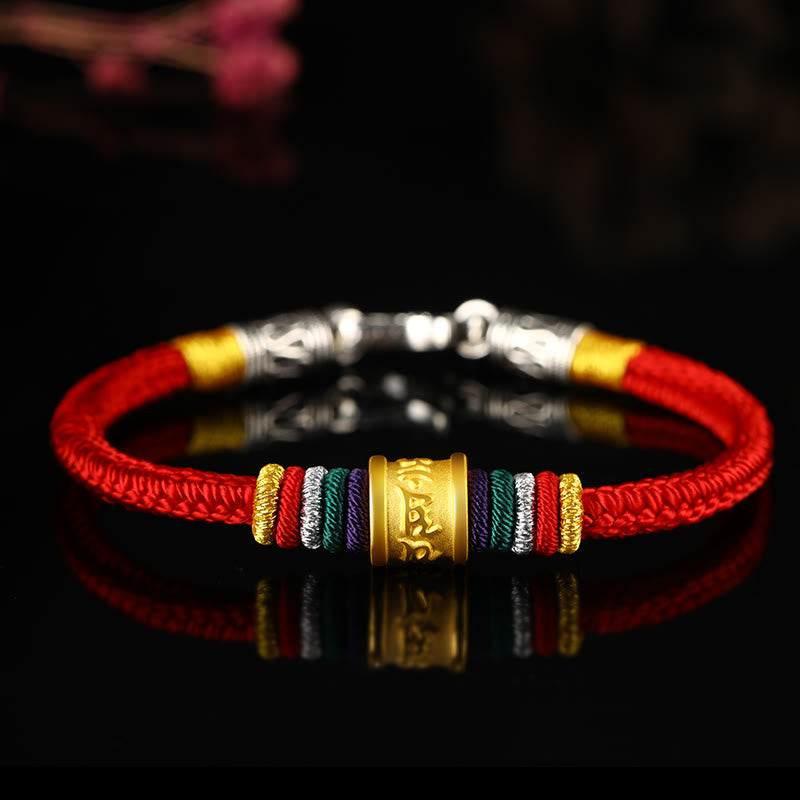 Buddha Stones Tíbet 999 oro Om Mani Padme Hum pulsera de la suerte hecha a mano con ocho hilos y nudo de la paz