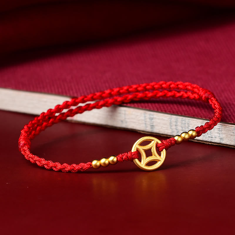 Tobillera con pulsera de cuerda trenzada con fuerza de moneda de cobre con Buddha Stones