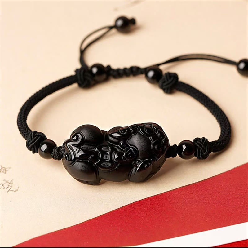 Pulsera de riqueza de monedas de obsidiana natural, amatista, citrino, PiXiu Cooper, Buddha Stones