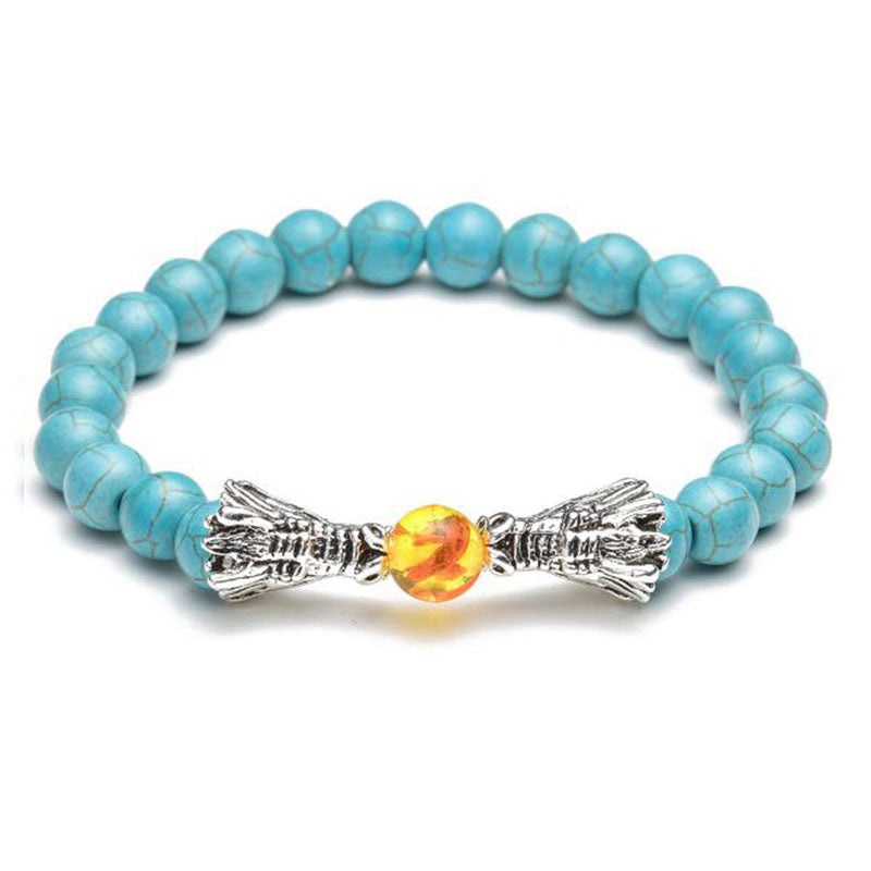 Pulsera con cuentas de bendición de dragón de roca de lava, turquesa blanca, Buddha Stones