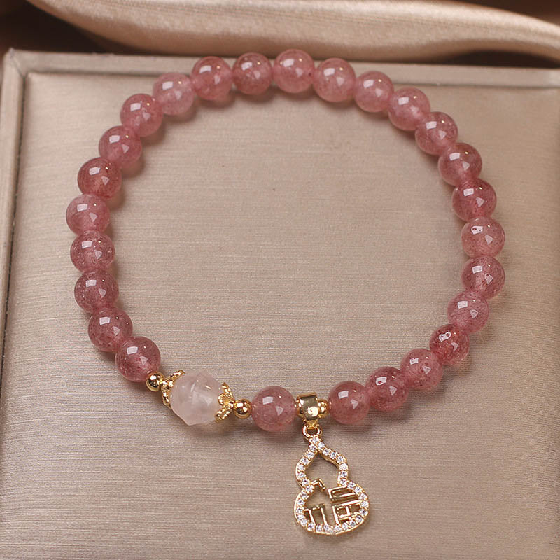 Pulsera positiva con dije de personaje Fu de calabaza de cuarzo fresa con Buddha Stones