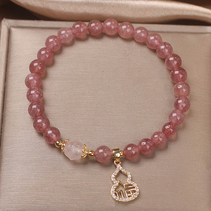 Pulsera positiva con dije de personaje Fu de calabaza de cuarzo fresa con Buddha Stones