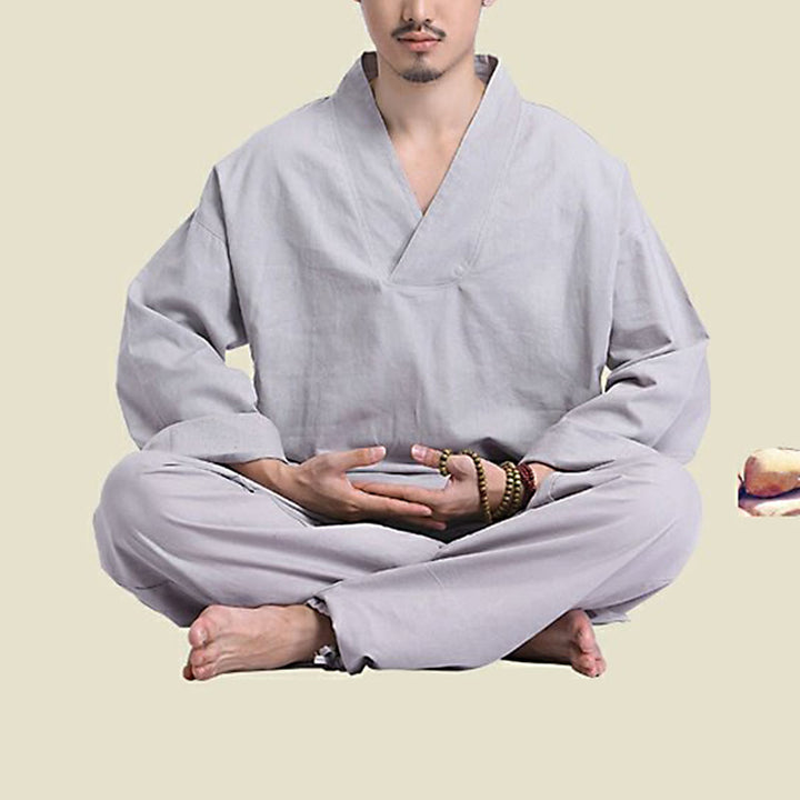 Conjunto de ropa de yoga para hombre con cuello en V, diseño de algodón y lino con Buddha Stones para meditación y oración - image 11