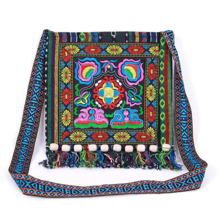 Bolso bandolera de lona de camelia bordado hecho a mano tibetano
