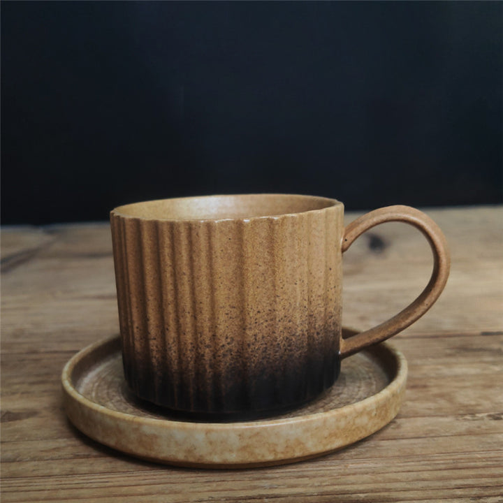 Taza de café de cerámica con cambio de horno a rayas Retro de Buddha Stones, taza de café y té de cerámica rugosa con platillo de 250ml