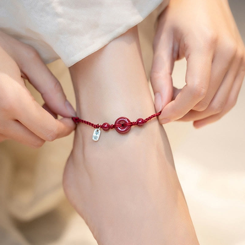 Pulsera tobillera con hebilla de paz de cinabrio hecha a mano con Buddha Stones, abalorio seguro y saludable, pulsera de bendición