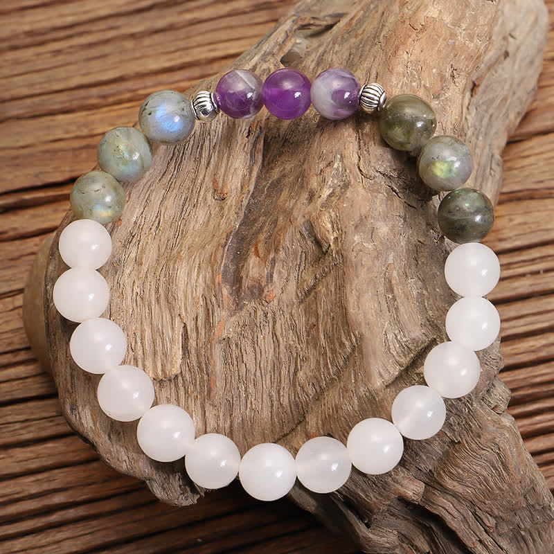 Pulsera de protección de piedra con brillo negro, 108 cuentas Mala, ágata blanca, amatista