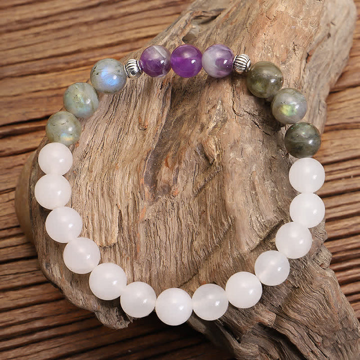 Pulsera de protección de piedra con brillo negro, 108 cuentas Mala, ágata blanca, amatista