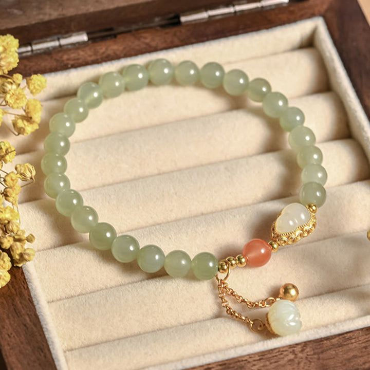 Pulsera de la suerte de la abundancia del loto de la calabaza del jade hetiano de plata de ley 925