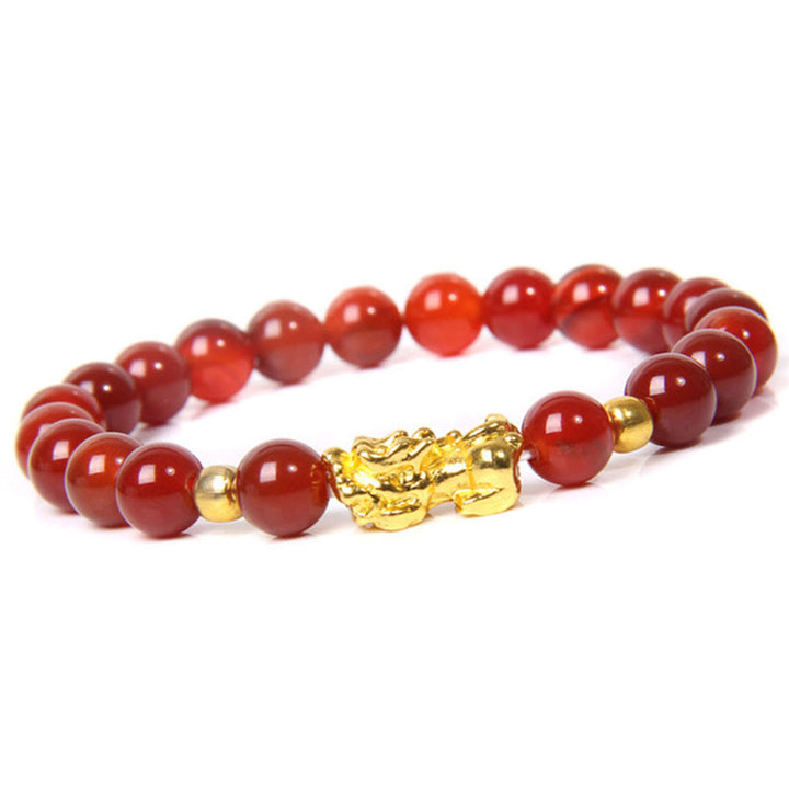 Pulsera de riqueza de obsidiana de Pixiu de la suerte FengShui de Buddha Stones - Ágata roja (circunferencia de la muñeca: 15-16 cm) - image 2