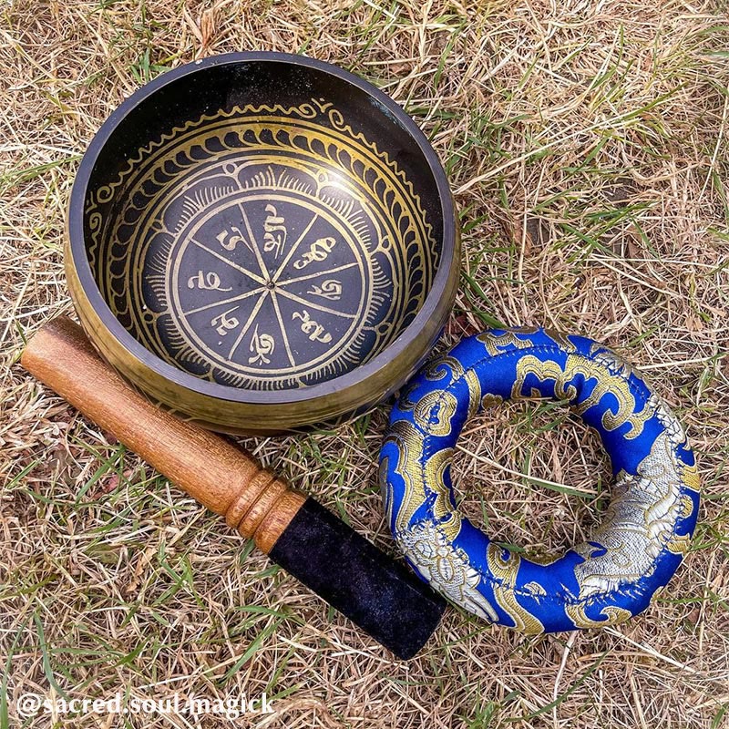 Buddha Stones Cuenco tibetano de sonido para meditación, hecho a mano para sanación, apoyo a la atención plena y protección. Juego de cuencos cantores. - image 12