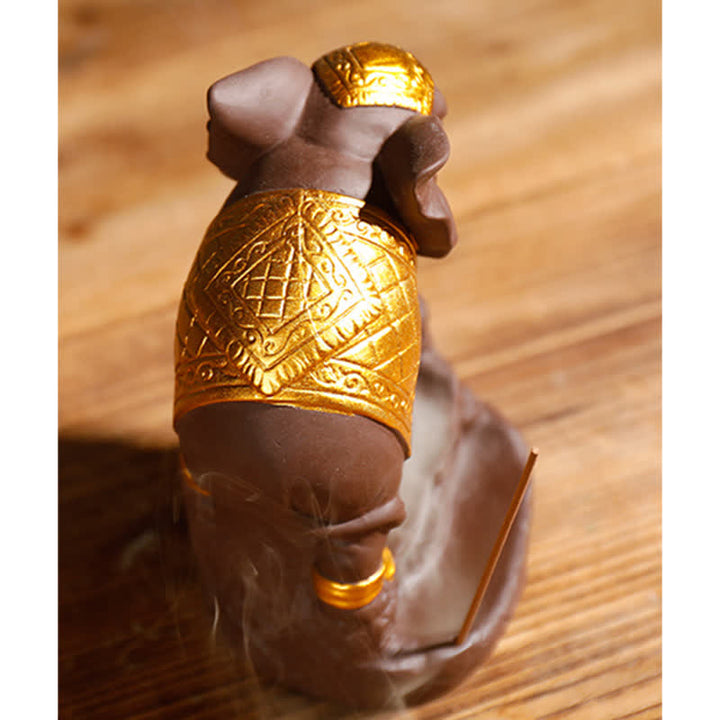 Elefante tibetano, fuente de humo de reflujo de arcilla púrpura, decoración de quemador de incienso curativo de paz