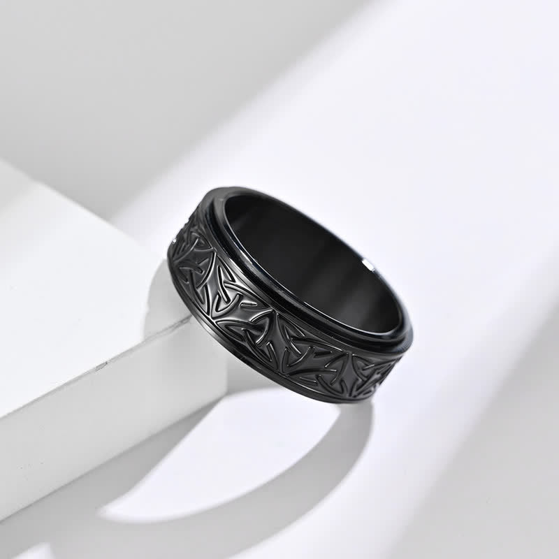 Anillo giratorio calmante de acero titanio Triquetra con nudo triangular de Buddha Stones