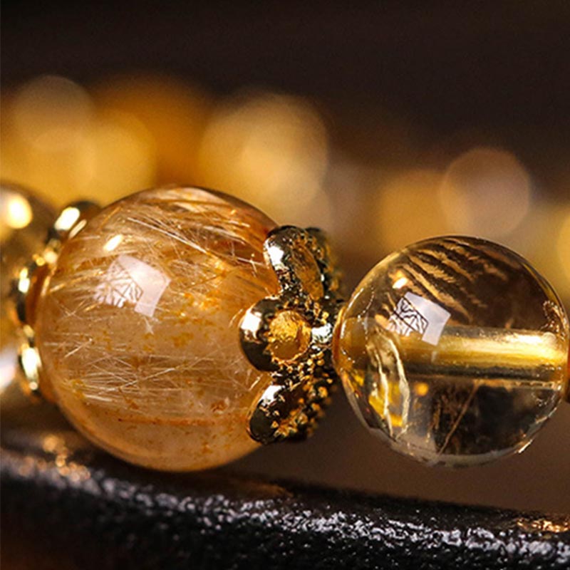 Pulsera de protección de prosperidad de cuarzo rutilado con amatista citrino natural de Buddha Stones