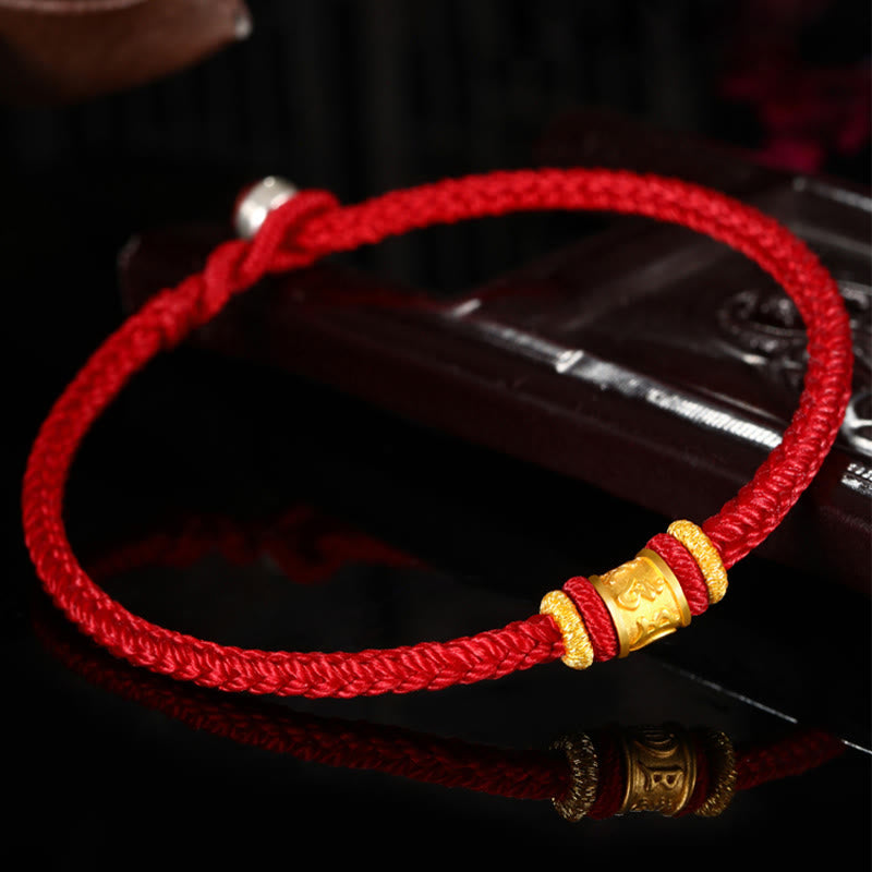 Pulsera de cuentas de la suerte con Buddha Stones Tíbet, oro 999, Om Mani Padme Hum, protección grabada