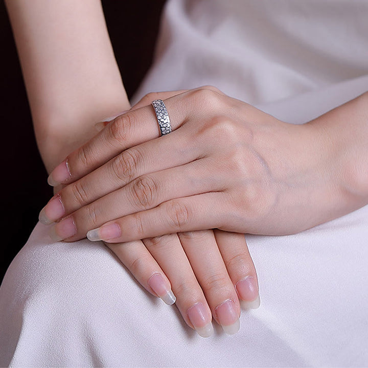 Anillo de iluminación grabado con Buddha Stones de plata de ley 999, flor de loto, flor de ciruelo, nubes auspiciosas - image 6