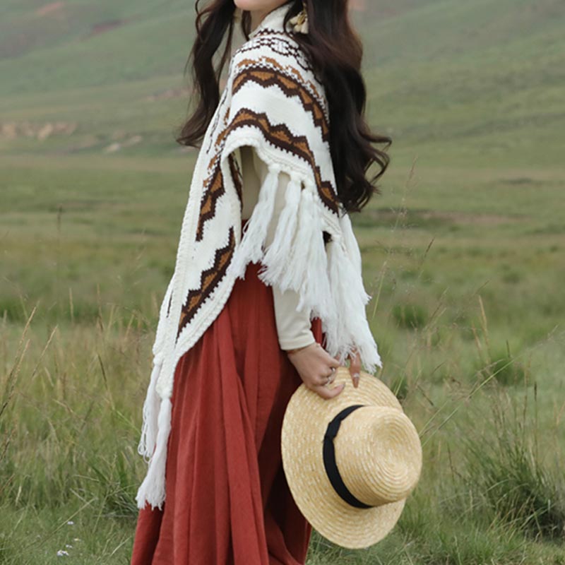 Mantón triangular tibetano con Buddha Stones, borlas a rayas, bufanda de viaje acogedora para invierno