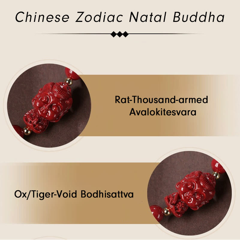 Pulsera de cuerda de bendición con amuleto de cinabrio de Buda natal del zodíaco chino con Buddha Stones