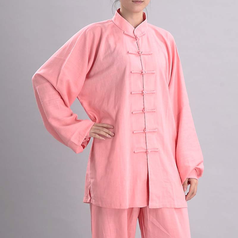 Conjunto de ropa unisex con bordado de Buddha Stones para meditación, oración zen, práctica espiritual de tai chi y qigong - Manga larga rosa - US12, UK/AU16, EU44 (2XL) - image 8